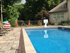 Completed Waide’s pool installation and accessories including pool loungers and pool toys.