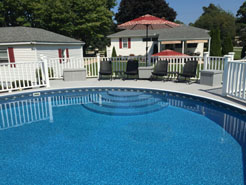 Above ground pool installed by Waide’s Pools and spas in Erie, PA.